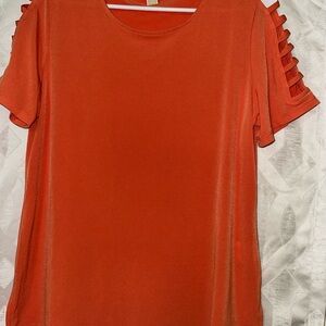 Michael Kors Orange Red Cut Out Short Sleeve Tee size M